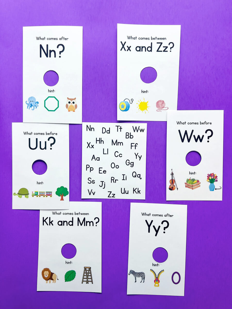 ABC Peek and Predict Flashcards - before, after, between