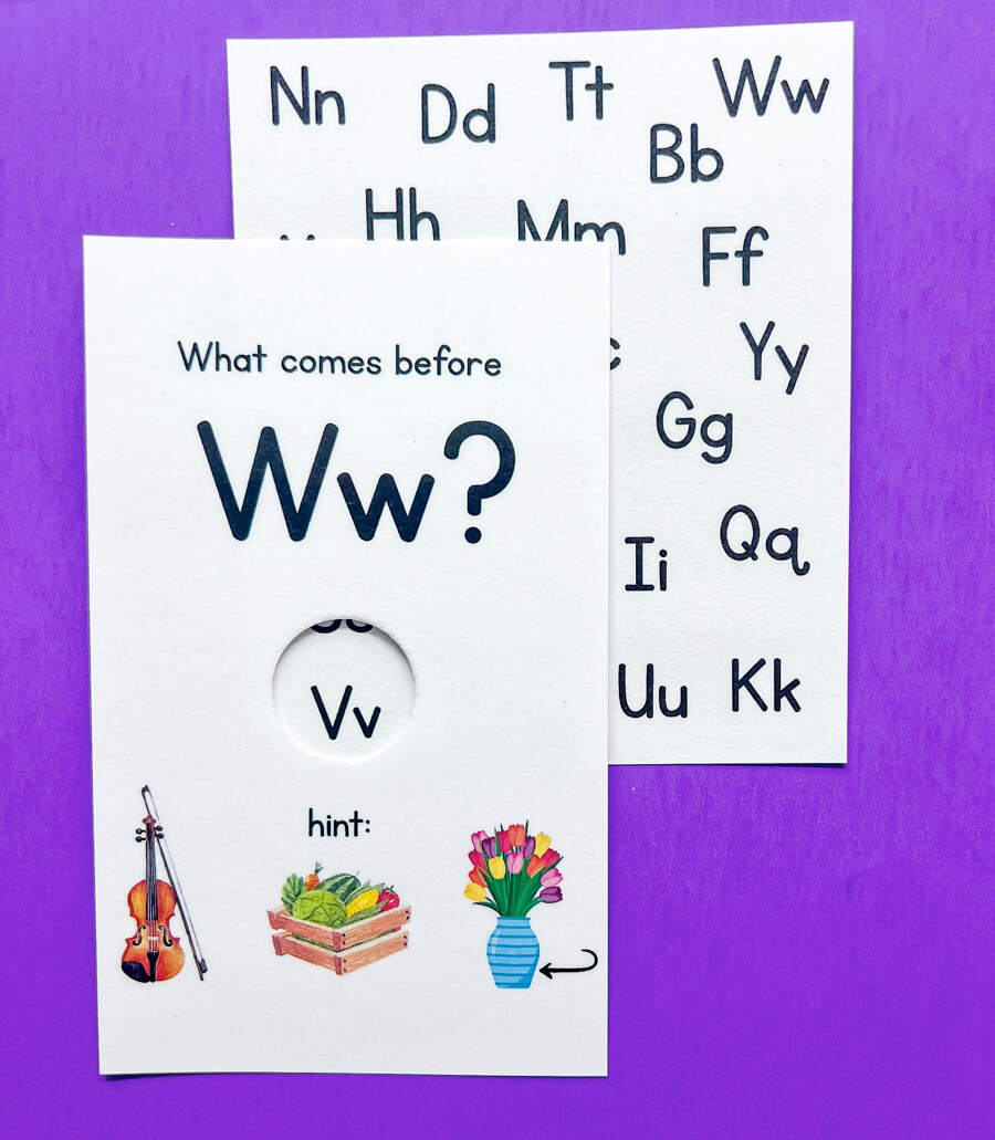 ABC Peek and Predict Flashcards - before, after, between